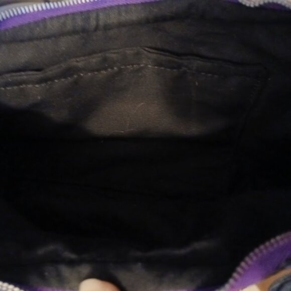 New Canvas Vinyl Top handle Shoulder Bag Purse Ombre Roses Crescent Baguette - Picture 9 of 9